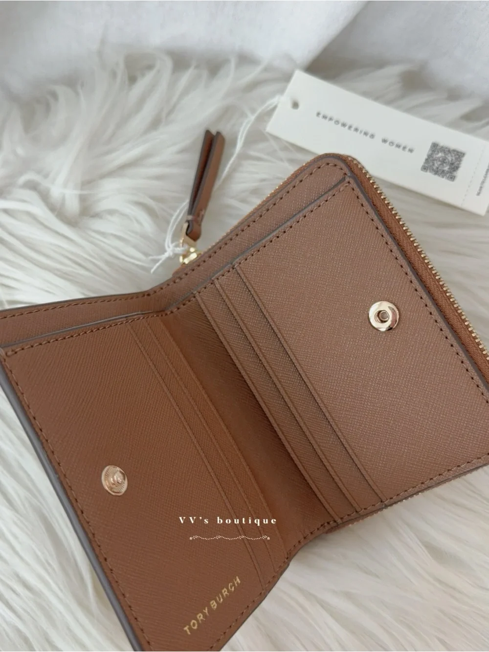 NWT Tory Burch Emerson Mini Wallet Saffiano Leather Moose Brown 147606 RARE